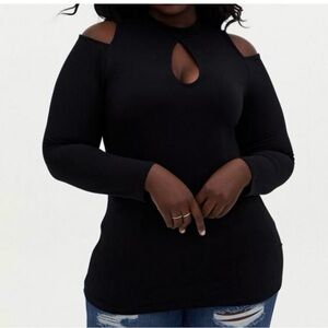 torrid Black Cold-Shoulder Keyhole Long Sleeve Top. Size large